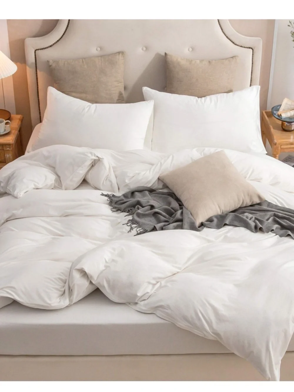 Off-White Jersey Knit 100% Cotton Duvet Cover Set 3 Pc-Full Size